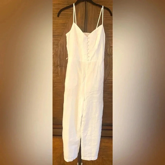 Banana Republic Cropped Linen Cotton White Wide Leg Jumpsuit Good Condition Sz 0 - Picture 3 of 12